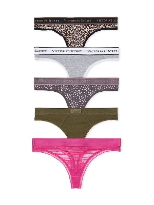 Victoria's Secret Women's Cotton Logo Thong Underwear, Panties for Women, Multi Pack (XS-XXL): X-Large Logo Multi