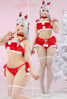 Christmas Sexy Lingerie Set Kawaii Reindeer Style Plush Crop Top Shorts Set with Headband Choker