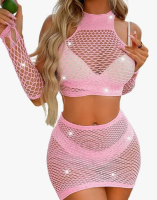 Rhinestone Fishnet Set