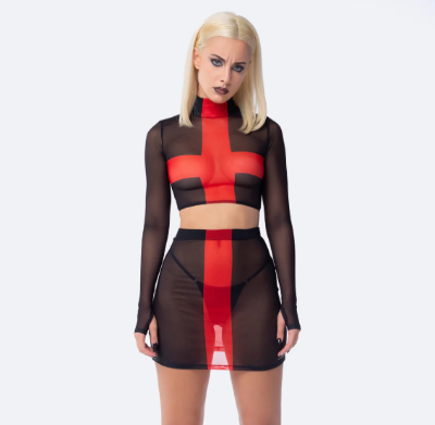 Crucifix Mesh Sleeved Top