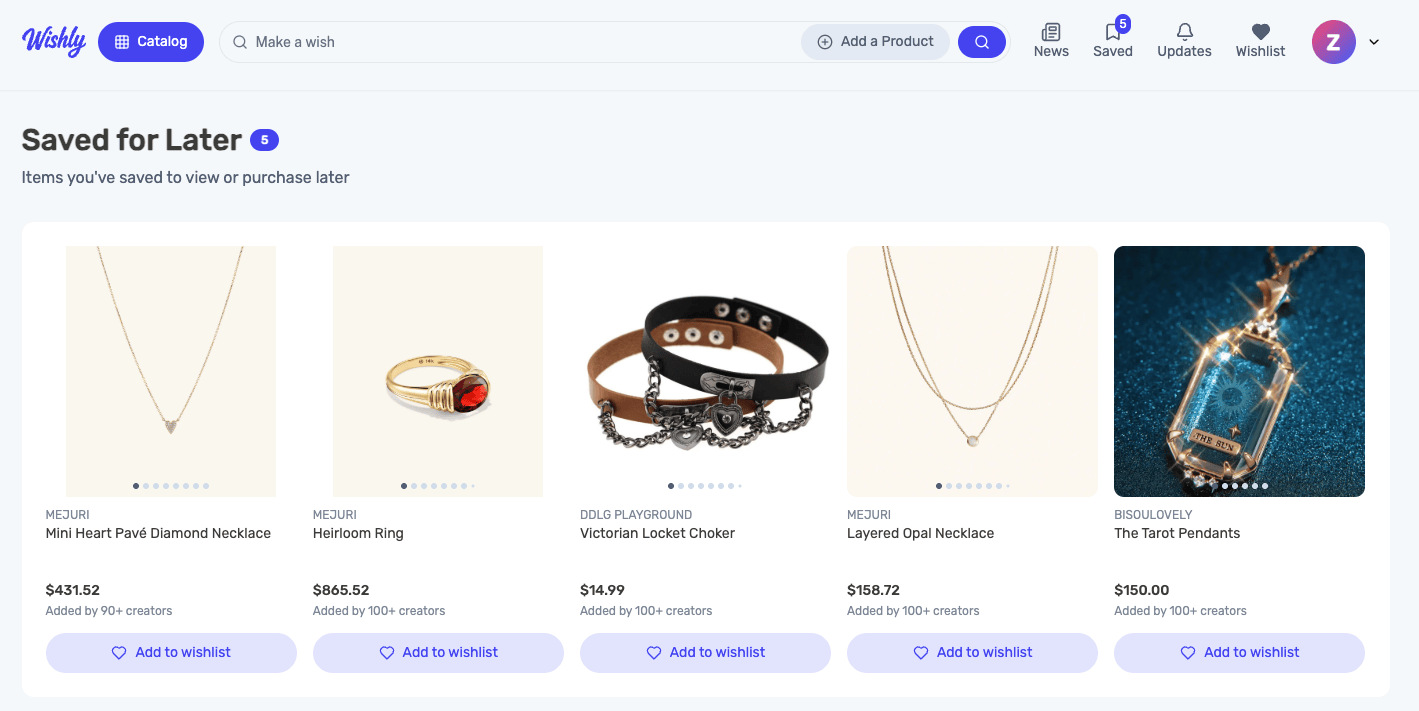 Saved for Later Page